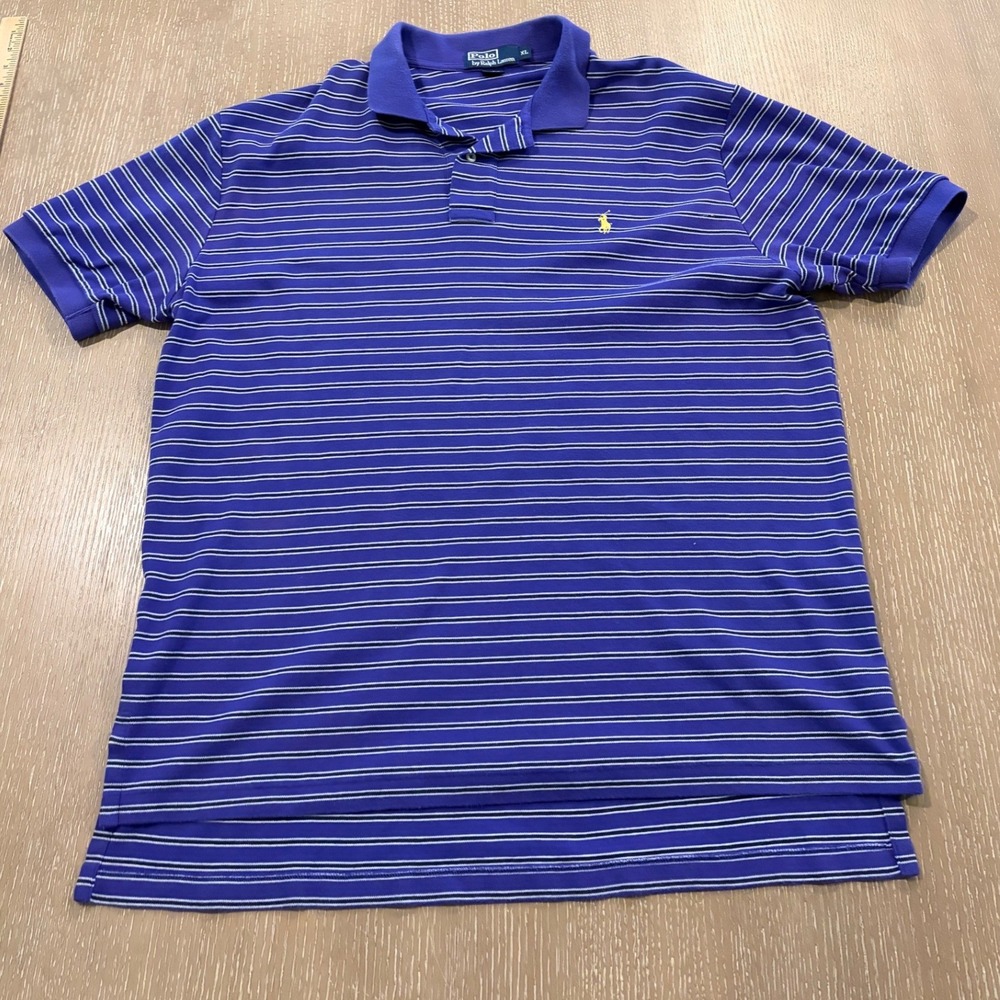 Polo Ralph Lauren Mens XL Purple Striped Short Sleeve Polo Shirt Yellow Pony